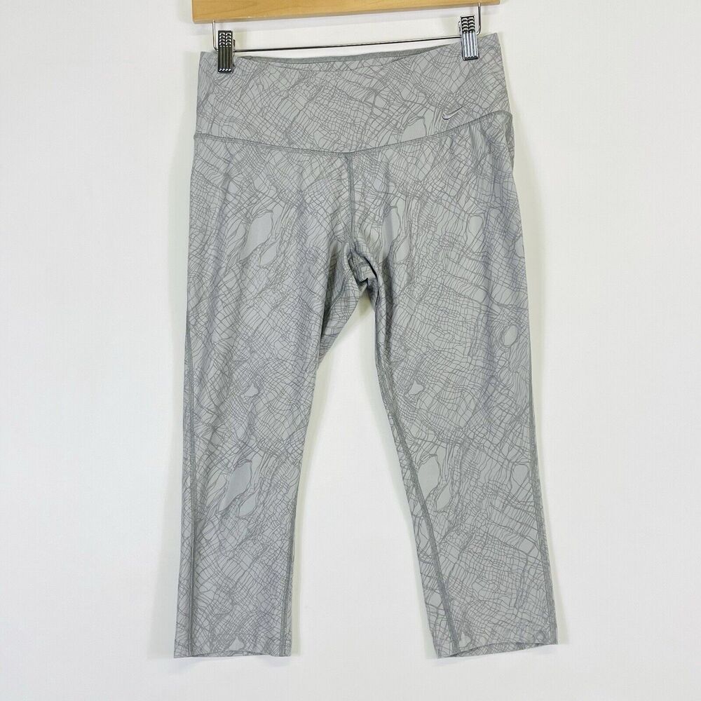 Nike Dri-Fit Pants Women Small Grey Granite Lines Capris Active Running Gym